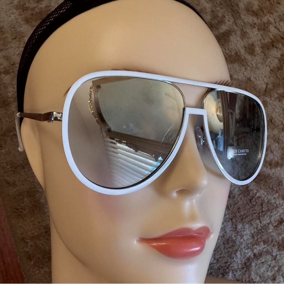 Vince Camuto white mirror sunglasses ski style aviator